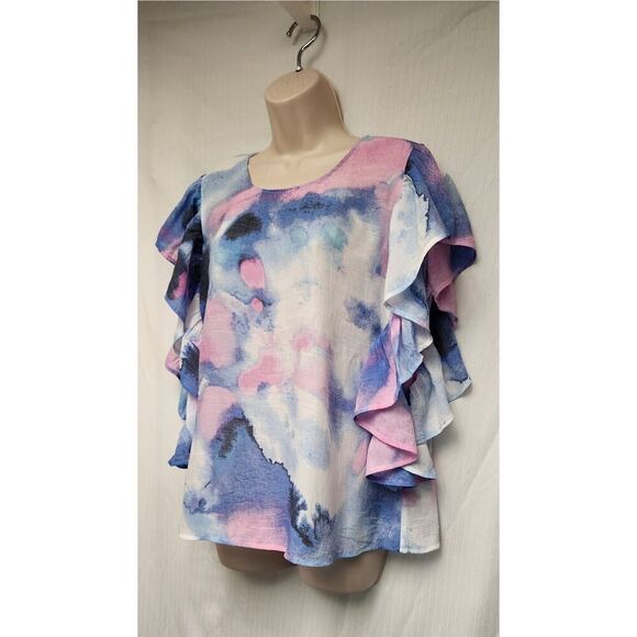 Zac & Rachel Tie Dye Round Neck Short Sleeve Blue/Pink Size Medium - Picture 3 of 6